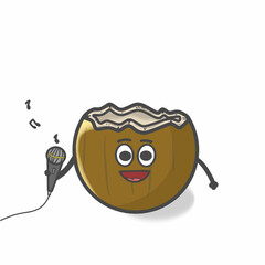 Cute Coconut Character Flat Cartoon Vector Template Design Illustration