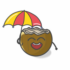 Cute Coconut Character Flat Cartoon Vector Template Design Illustration