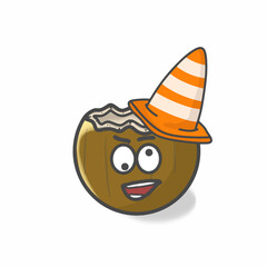 Cute Coconut Character Flat Cartoon Vector Template Design Illustration