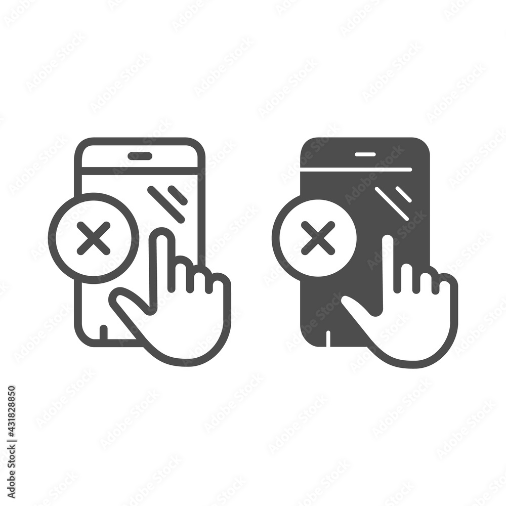 Poster smartphone touchscreen nonworking line and solid icon, pcrepair concept, touchscreen vector sign on 