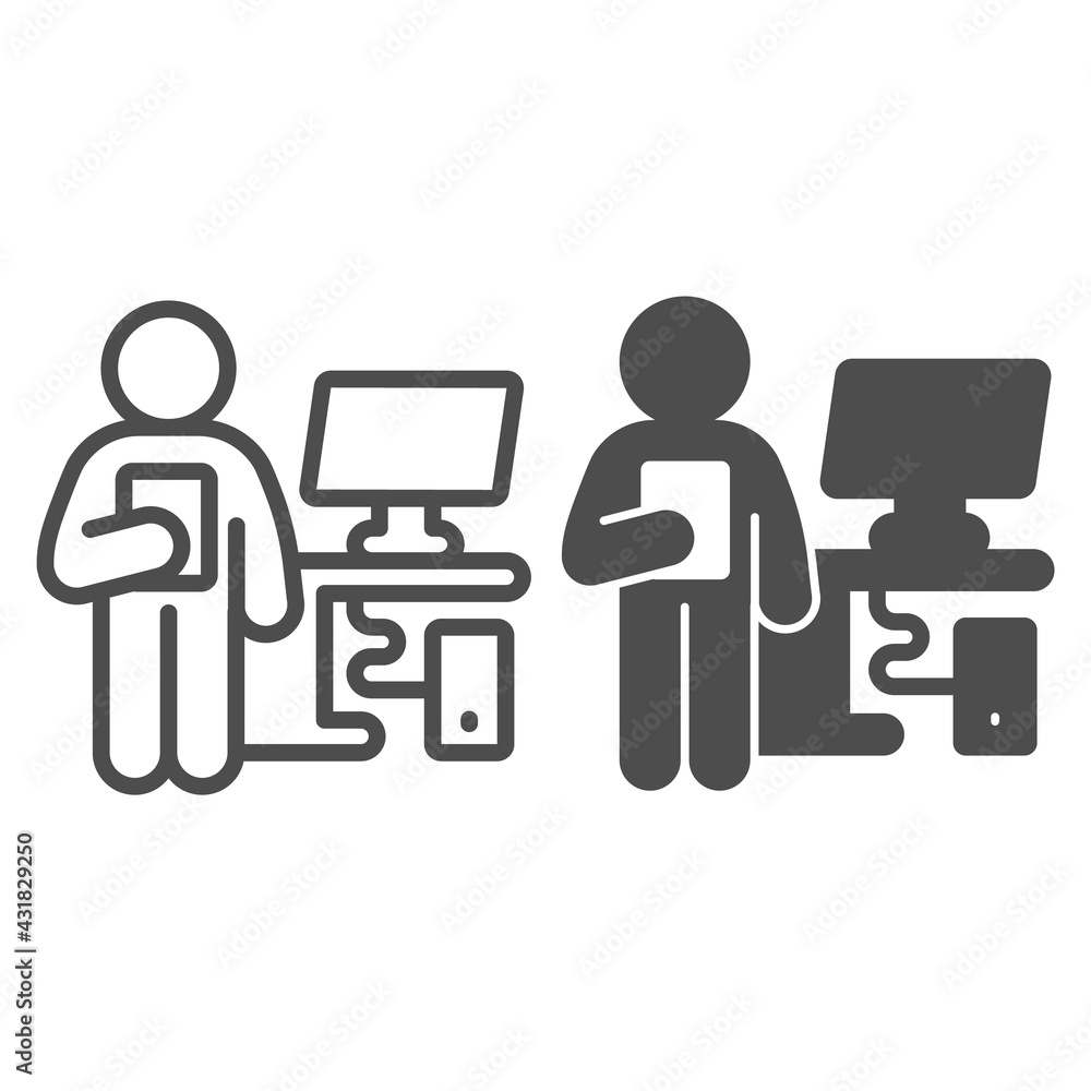 Poster service center manager line and solid icon, pcrepair concept, service manager vector sign on white b