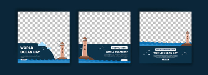 World Ocean Day. Education on the importance of protecting the oceans. Banner vector for social media ads, web ads, business messages, discount flyers and big sale banners.