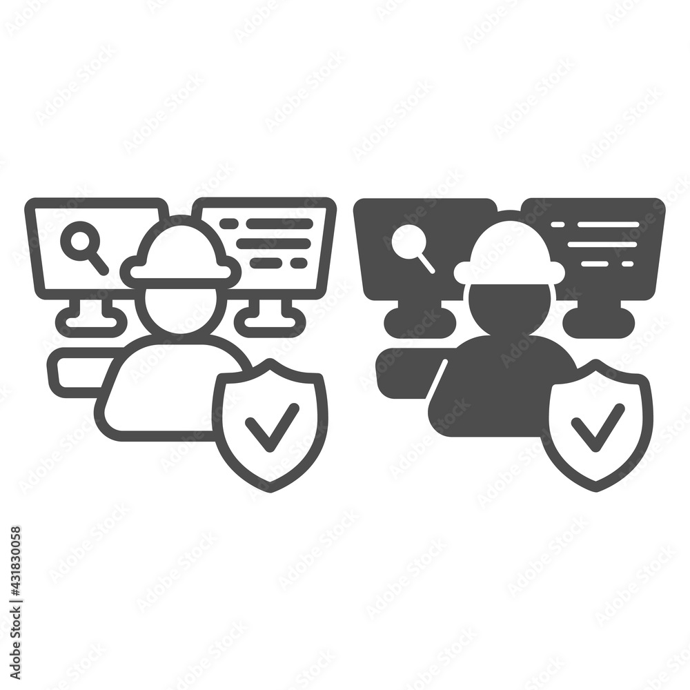 Poster it specialist at work line and solid icon, pcrepair concept, it specialist vector sign on white back