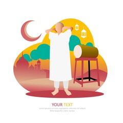 Eid will always be welcomed with takbir cages as a sign of victory after fasting for a full month. Traditions of Eid Al Fitr and Eid Al Adha. illustration vector graphic of ramadan kareem