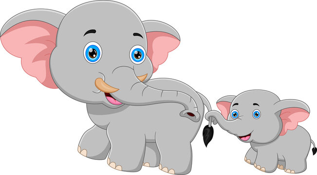 cartoon mother elephant and baby elephant walking