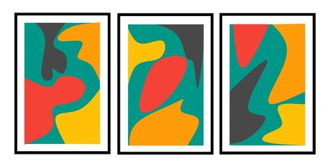 Set three pieces of abstract vintages wavy Geometry wall art. Geometric wall decor. Retro wall Decorations.