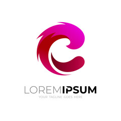 Hot fire logo and letter C logo design illustration, red color