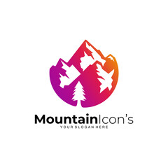 Mountain icon, Simple mountain logo with circle design