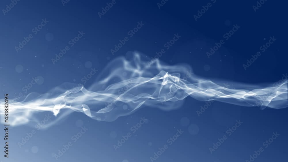 Aufkleber digital cyberspace futuristic, blue color particles wave flowing with bokeh abstract background.