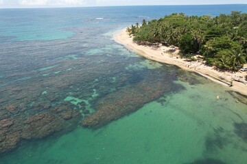 Obraz premium Lush tropical Caribbean Coast of Limon in Costa Rica -aerial views of Cocles, Punta Uva, Playa Chiquita and Puerto Viejo