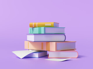 3d render stack of books and paper on purple background © StockStyle