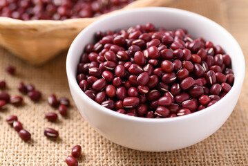 Azuki beans or red mung beans in a bowl, Food ingredients in many Chinese dishes and filling in Japanese sweet