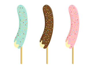 美味しそうなチョコバナナのイラストセット　ミントとストロベリー