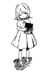 本を持つ女の子のイラスト　ペン画　落書き
