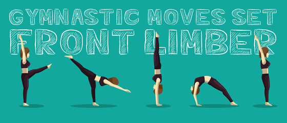 Gymnastic Moves Set Front Limber Manga Cartoon Vector Illustration