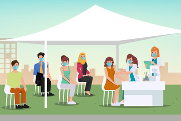 Naklejka premium Medical personnel was vaccinated for COVID-19 to patient.