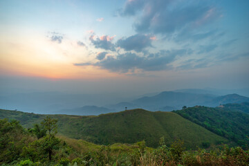 Beautiful scenic hilltops of Chang Seuk hillside at Pilok, Kanchanaburi province, Thailand.