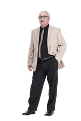 in full growth. intelligent mature man in a white jacket .