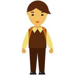 School child vector, kid boy student with backpack illustration