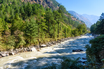 Beautiful view at Parvati river valley at Kasol, Himachal Pradesh, India.
