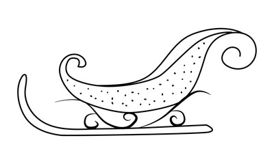 Santa's Christmas sleigh. New Year and Christmas theme. Cute Christmas sleigh. Vector illustration hand drawn in outline doodle style.