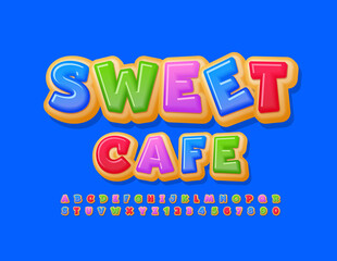 Vector Colorful Sign Sweet Cafe. Bright Original Font. Delicious Donut Alphabet Letters and Numbers
