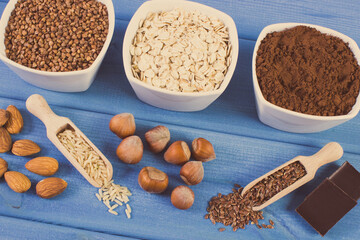 Natural ingredients containing magnesium, vitamins, minerals and dietary fiber. Healthy nutrition