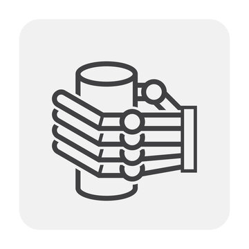recommend clip art: Robot hand grabbing drinking glass vector icon. Automated machine, industrial equipment for manufacturing production. Concept for accuracy, innovation, machine learning, engineering and technology.