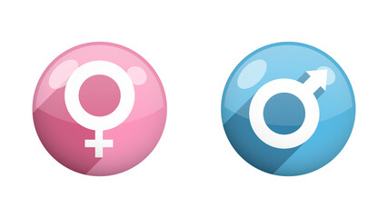 Gender symbol icons in the bubble design, gender symbol buttons vector
