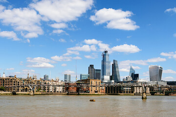 Naklejka premium London Embankment and Millenium bridge across the river Thames.