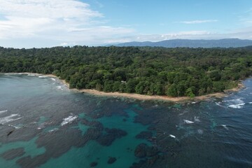 Lush tropical Caribbean Coast of Limon in Costa Rica -aerial views of Cocles, Punta Uva, Playa Chiquita and Puerto Viejo	