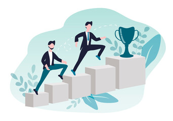 Vector illustration about career growth,  competition, human resource management, recruiting candidates, ladder, leadership. trend illustration in flat style