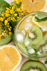 Naklejka na ściany i meble Drink from ripe fruits with melissa and ice
