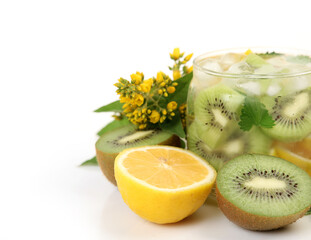 Drink from ripe fruits with melissa and ice