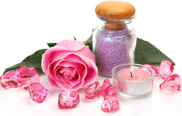 Obraz na płótnie Canvas sea salt and candles for massage and aromatherapy