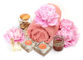 aromatherapy oil and cotton towel