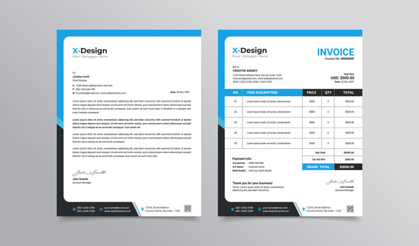 Professional corporate business stationery pack letterhead and invoice template