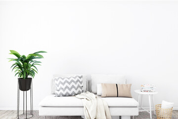 Blank wall mockup living rom, wall decor  living room, 3D render