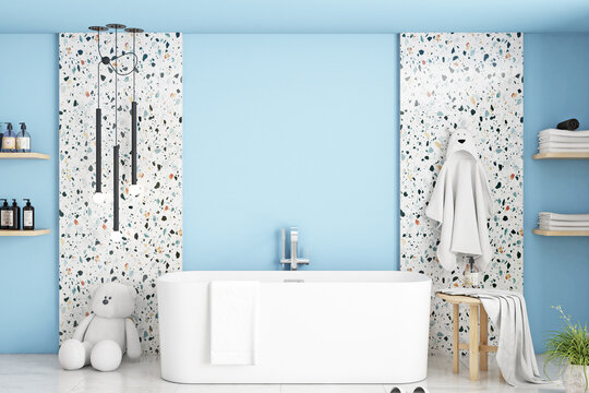 Bathroom mockup, blank wall mockup, kids room mockup, 3D render