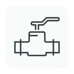 Valve and steel pipe vector icon. Equipment for shut off or control water, oil and natural gas in pipeline and pump system of tap, plumbing, heating and chemicals in factory and industrial plant.