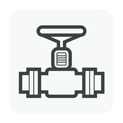 Valve and steel pipe vector icon. Equipment for shut off or control water, oil and natural gas in pipeline and pump system of tap, plumbing, heating and chemicals in factory and industrial plant.