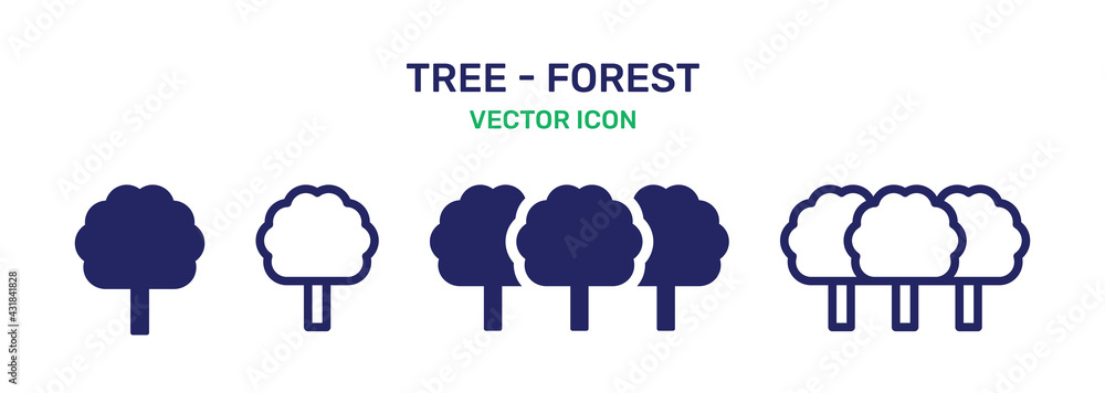 Poster tree symbol vector set isolated on white background illustration.
