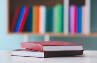 Books on table in library