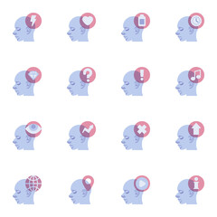 Human mind process flat icons set