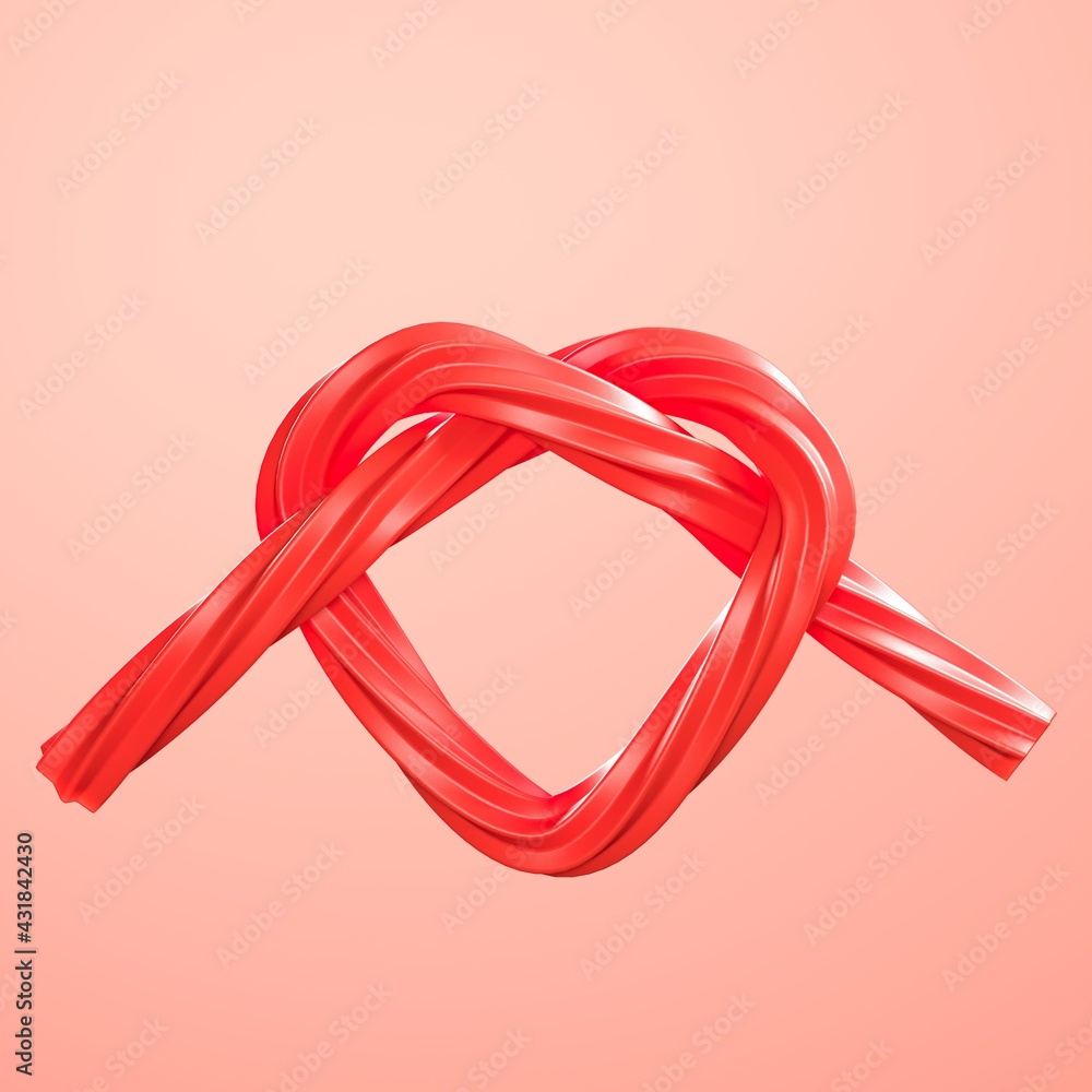 Poster red heart shape candy minimal concept idea on red background. 3d rendering