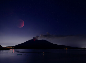 皆既月食と桜島