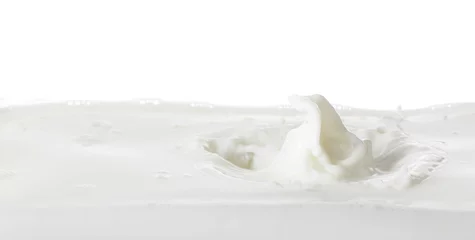 Fotobehang Splashes of tasty milk on white background © Pixel-Shot