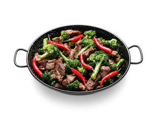 Tasty beef with vegetables on white background