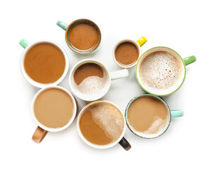 Obraz na płótnie Canvas Cups of tasty coffee on white background