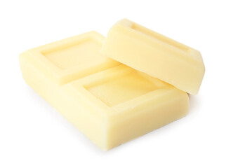 Chocolate pieces on white background
